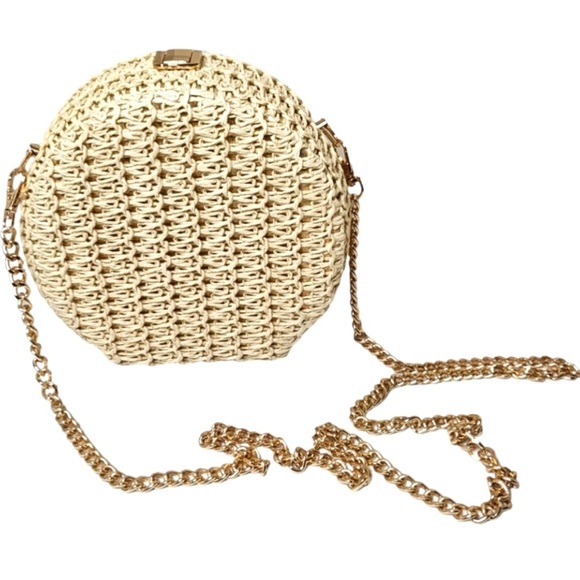 Haute Hippie Handbags - Haute Hippie Cream and Gold Woven round top lock Crossbody bag NWOTs